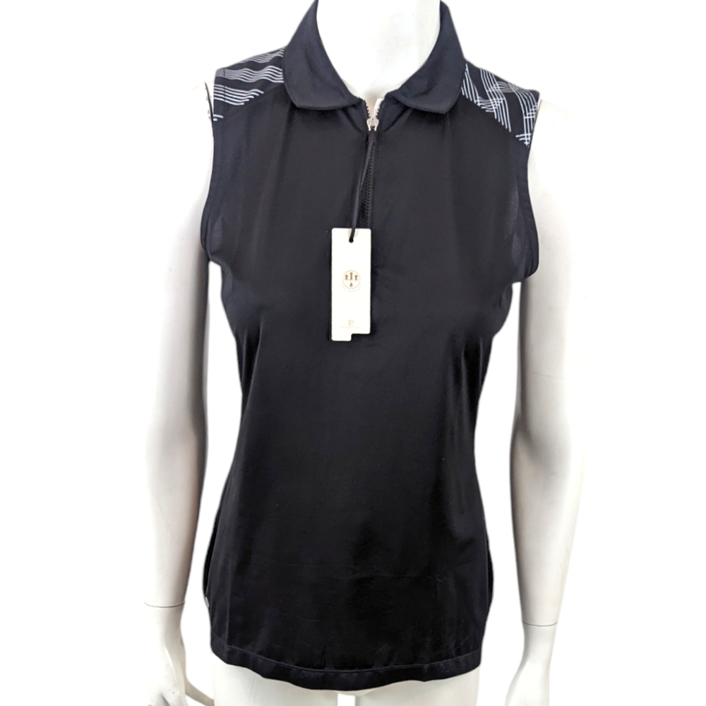 EPNY Golf Polo Sleeveless NEW Womens Small Black Zip Neck Tank Top EP New York